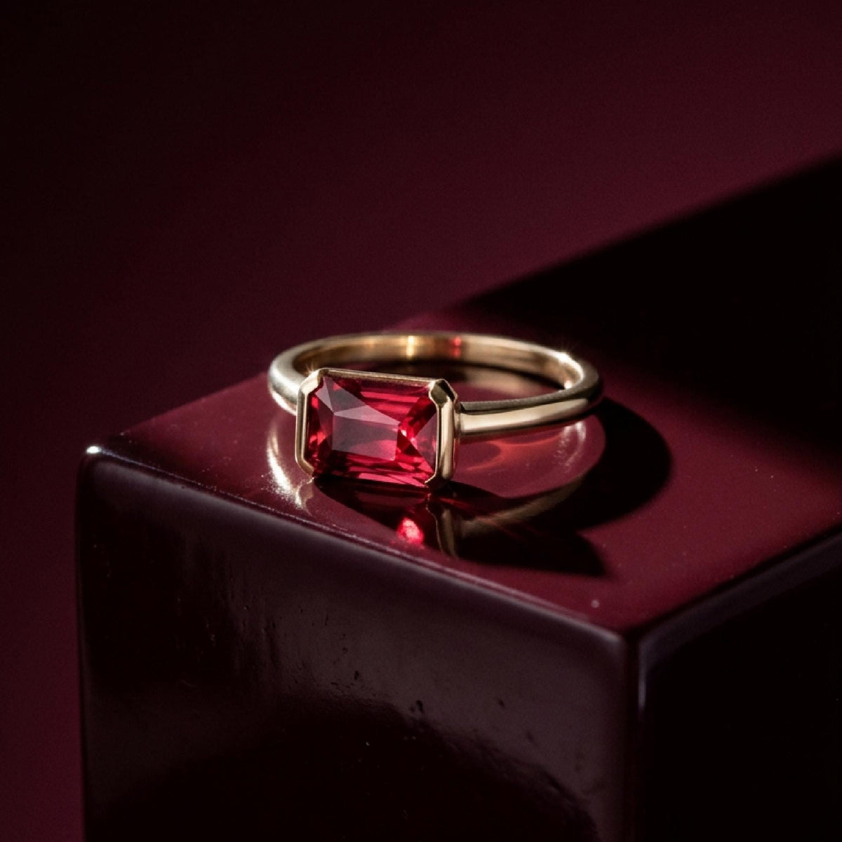 Natural Pink Tourmaline Ring, 14K Solid Gold Half Bezel Ring, East West Baguette Shape Gemstone, October Birthstone, Ready to Ship - Melt'm Jewelry