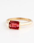 Natural Pink Tourmaline Ring, 14K Solid Gold Half Bezel Ring, East West Baguette Shape Gemstone, October Birthstone, Ready to Ship - Melt'm Jewelry