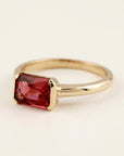 Natural Pink Tourmaline Ring, 14K Solid Gold Half Bezel Ring, East West Baguette Shape Gemstone, October Birthstone, Ready to Ship - Melt'm Jewelry