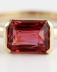 Natural Pink Tourmaline Ring, 14K Solid Gold Half Bezel Ring, East West Baguette Shape Gemstone, October Birthstone, Ready to Ship - Melt'm Jewelry