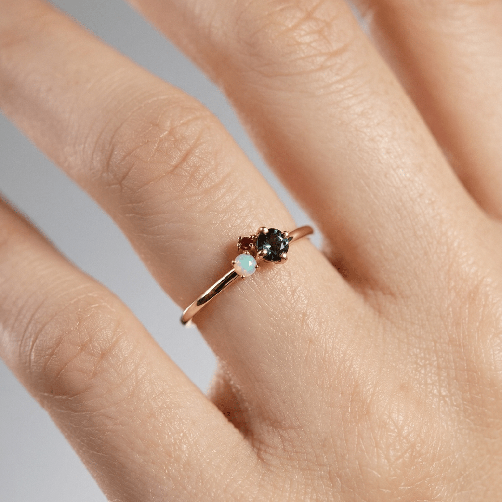 Dainty Cluster Gemstone Promise Ring with Alexandrite, Opal, Ruby - Melt'm Jewelry