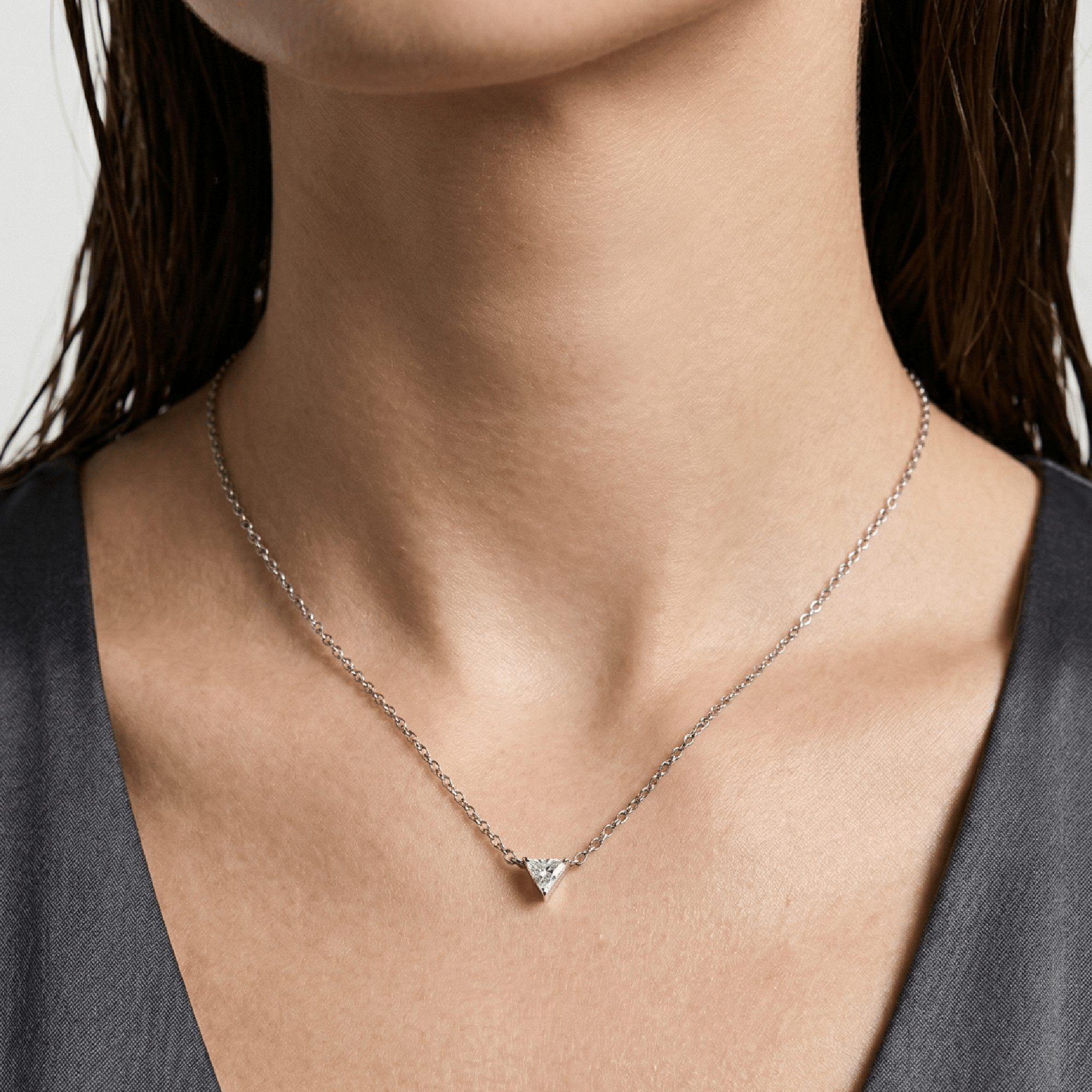 Triangle Moissanite Necklace in 14k Solid White Gold - Melt'm Jewelry