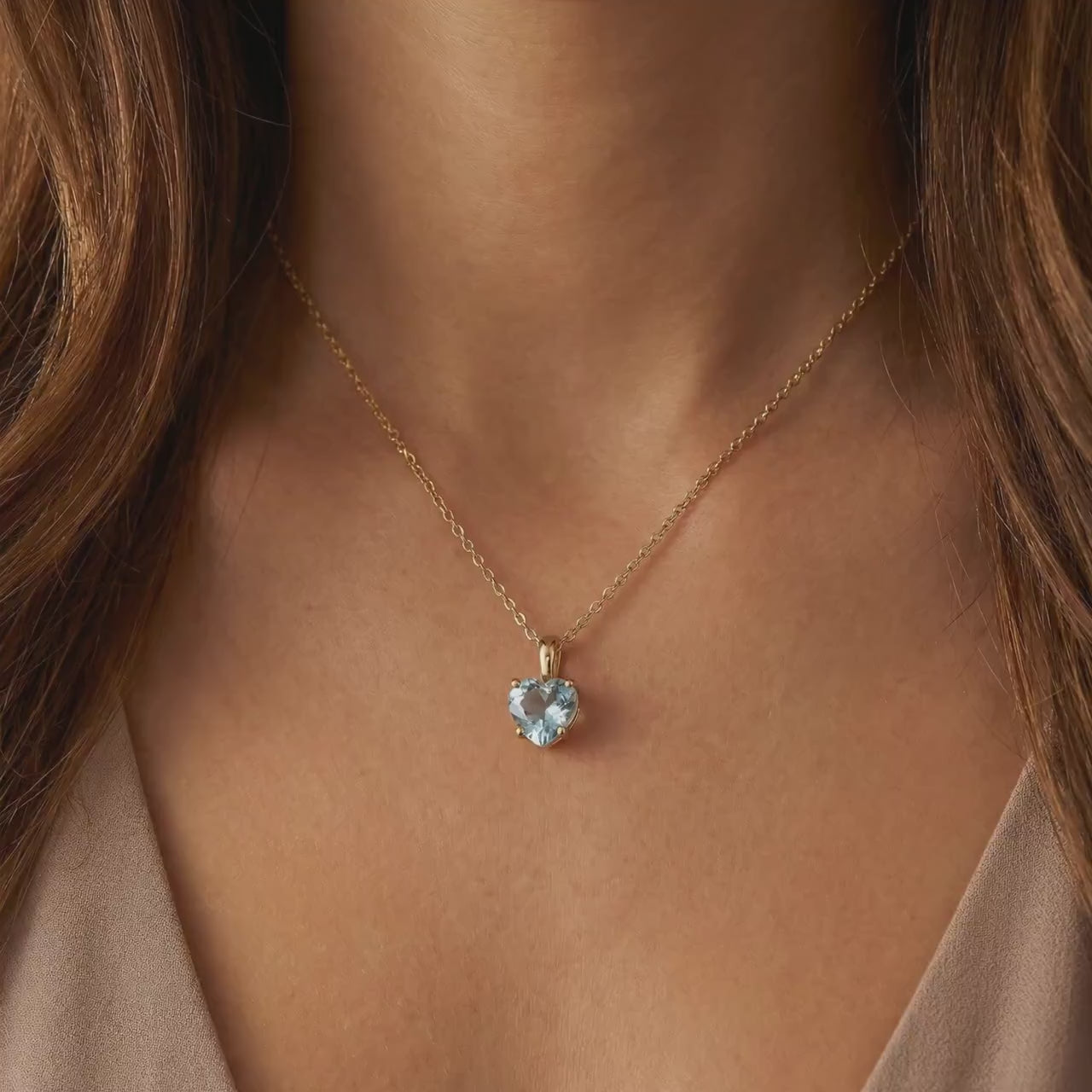 Heart Shape Aquamarine Necklace 14k Solid Gold