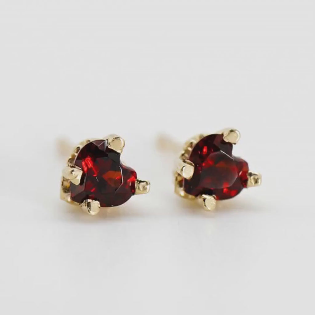 Garnet Heart Stud Earrings 14k Gold