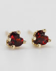 Garnet Heart Stud Earrings 14k Gold