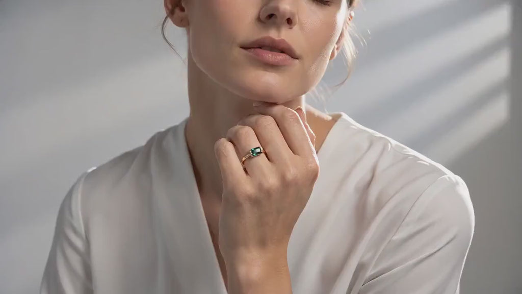 One of a Kind Green Tourmaline Ring, 14K Solid Gold Baguette Ring, October Birthstone Ring, East West Gemstone Ring