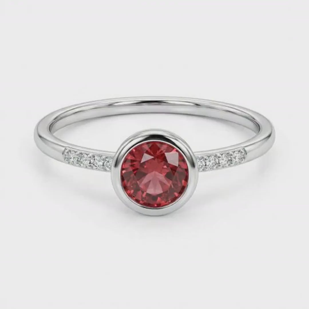 Dainty Pink Tourmaline Ring, 14k Solid Gold Blush Solitaire Ring With Diamonds