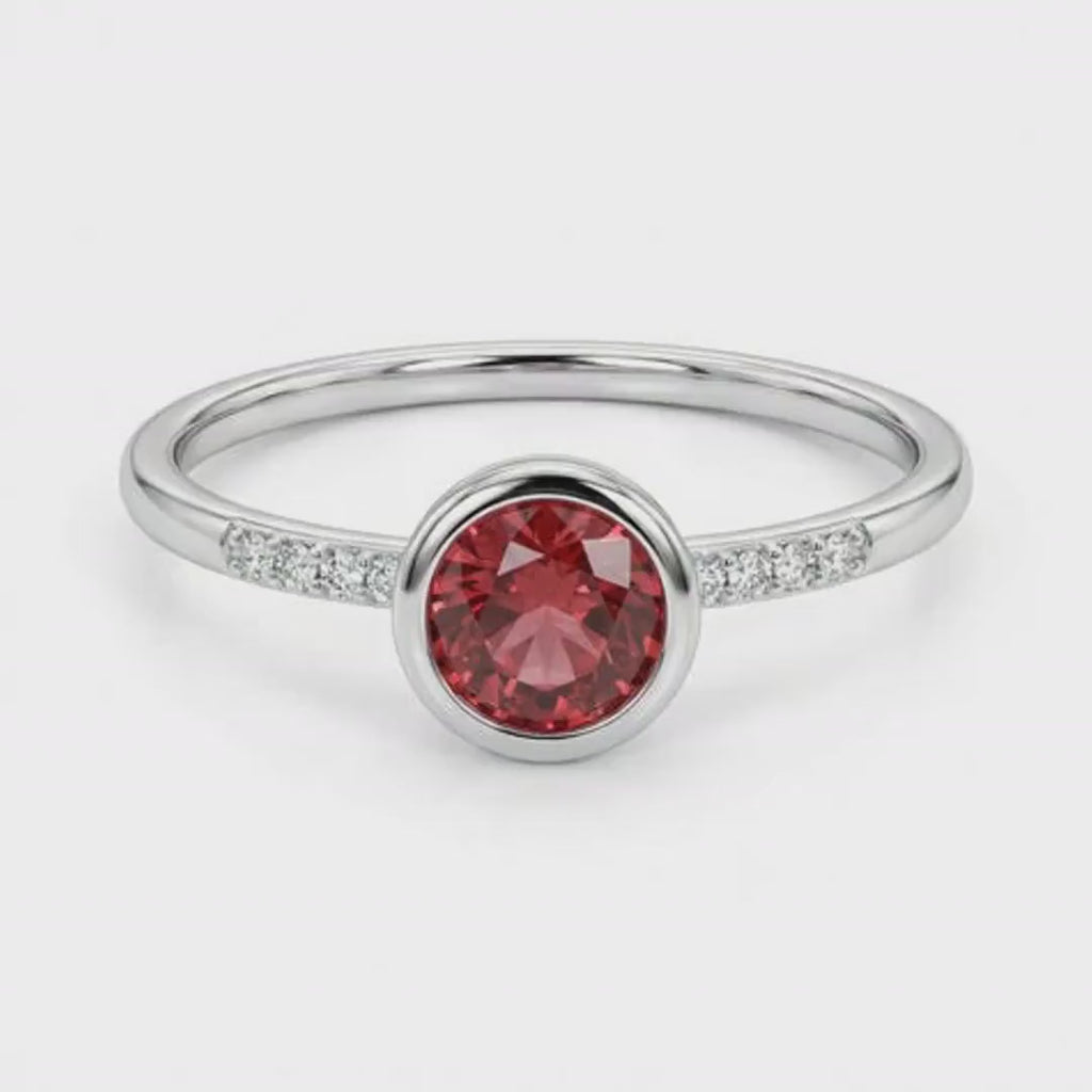 Dainty Pink Tourmaline Ring, 14k Solid Gold Blush Solitaire Ring With Diamonds