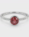 Dainty Pink Tourmaline Ring, 14k Solid Gold Blush Solitaire Ring With Diamonds