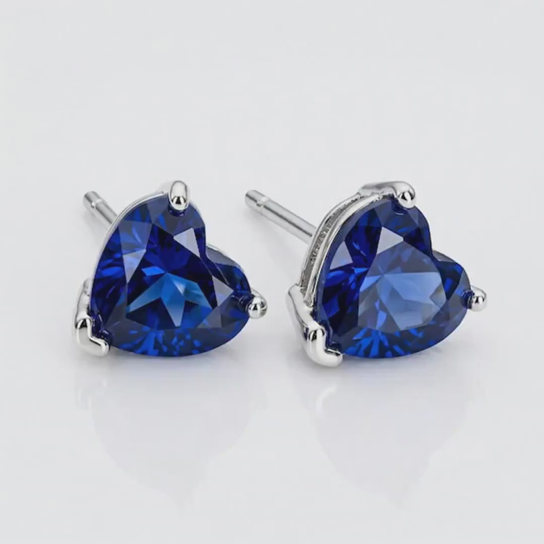 Blue Sapphire Heart Stud Earrings 14k Solid Gold – September Birthstone Earrings, Heart Cut Sapphire Jewelry Gift for Her