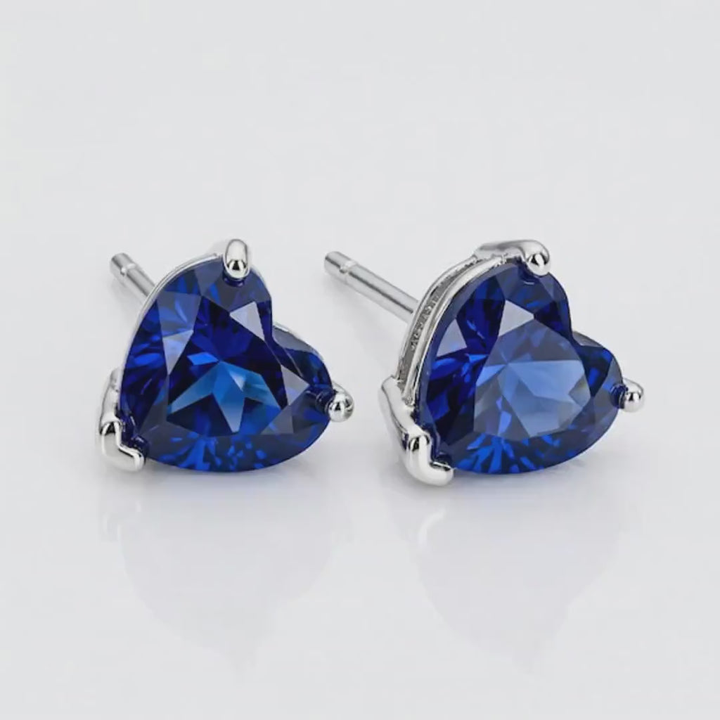 Blue Sapphire Heart Stud Earrings 14k Solid Gold – September Birthstone Earrings, Heart Cut Sapphire Jewelry Gift for Her