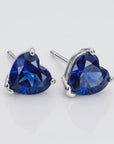 Blue Sapphire Heart Stud Earrings 14k Solid Gold – September Birthstone Earrings, Heart Cut Sapphire Jewelry Gift for Her