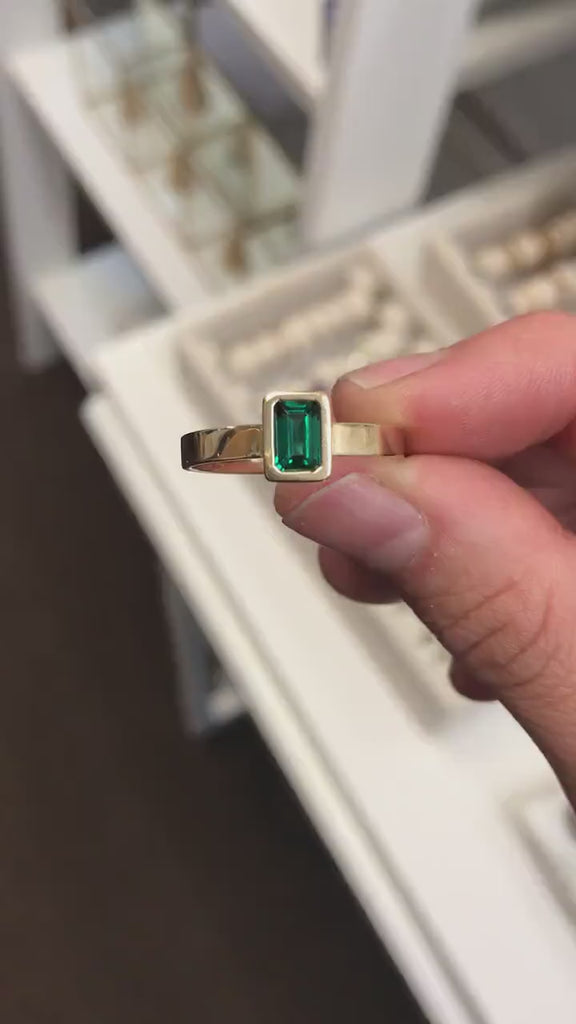 Bezel Set Emerald Ring 14k Solid Gold
