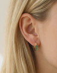 Emerald Huggie Hoop Earrings 14k Gold, 2mm Lab Grown Emerald Trio Hoops