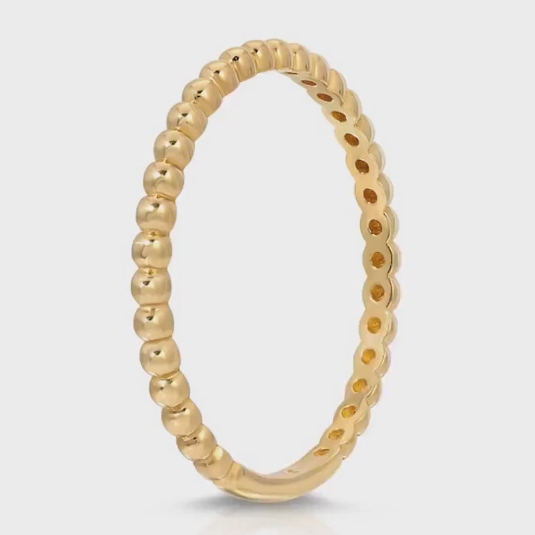 14k Gold Dainty Beaded Ring,  Stacking Midi Ring