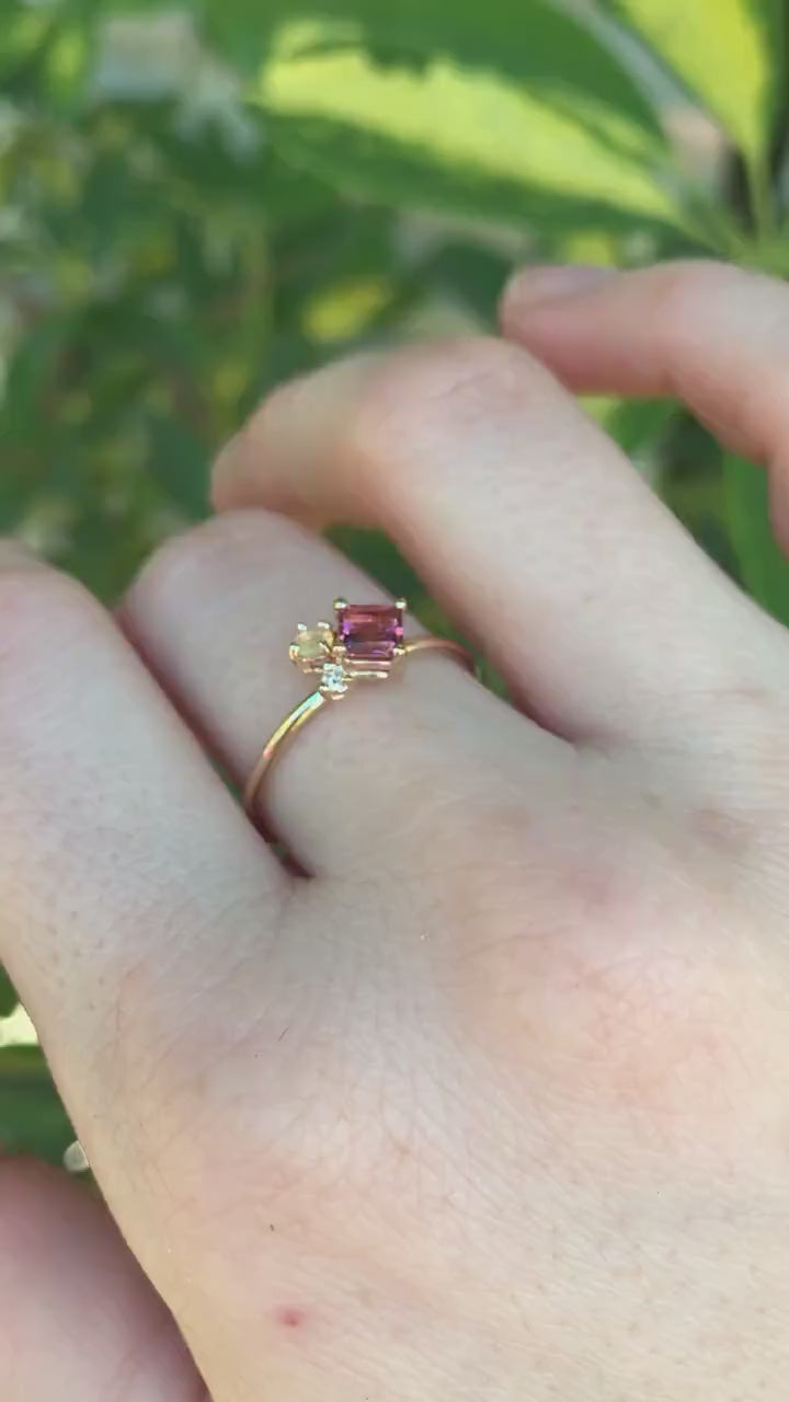 Opal Tourmaline and Diamond Cluster Engagement Ring