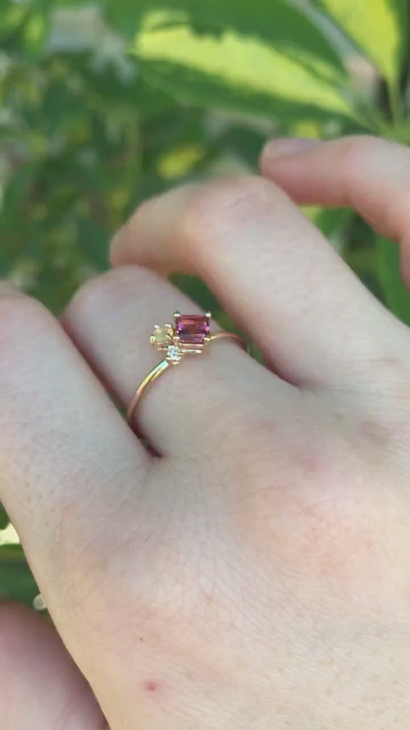 Opal Tourmaline and Diamond Cluster Engagement Ring