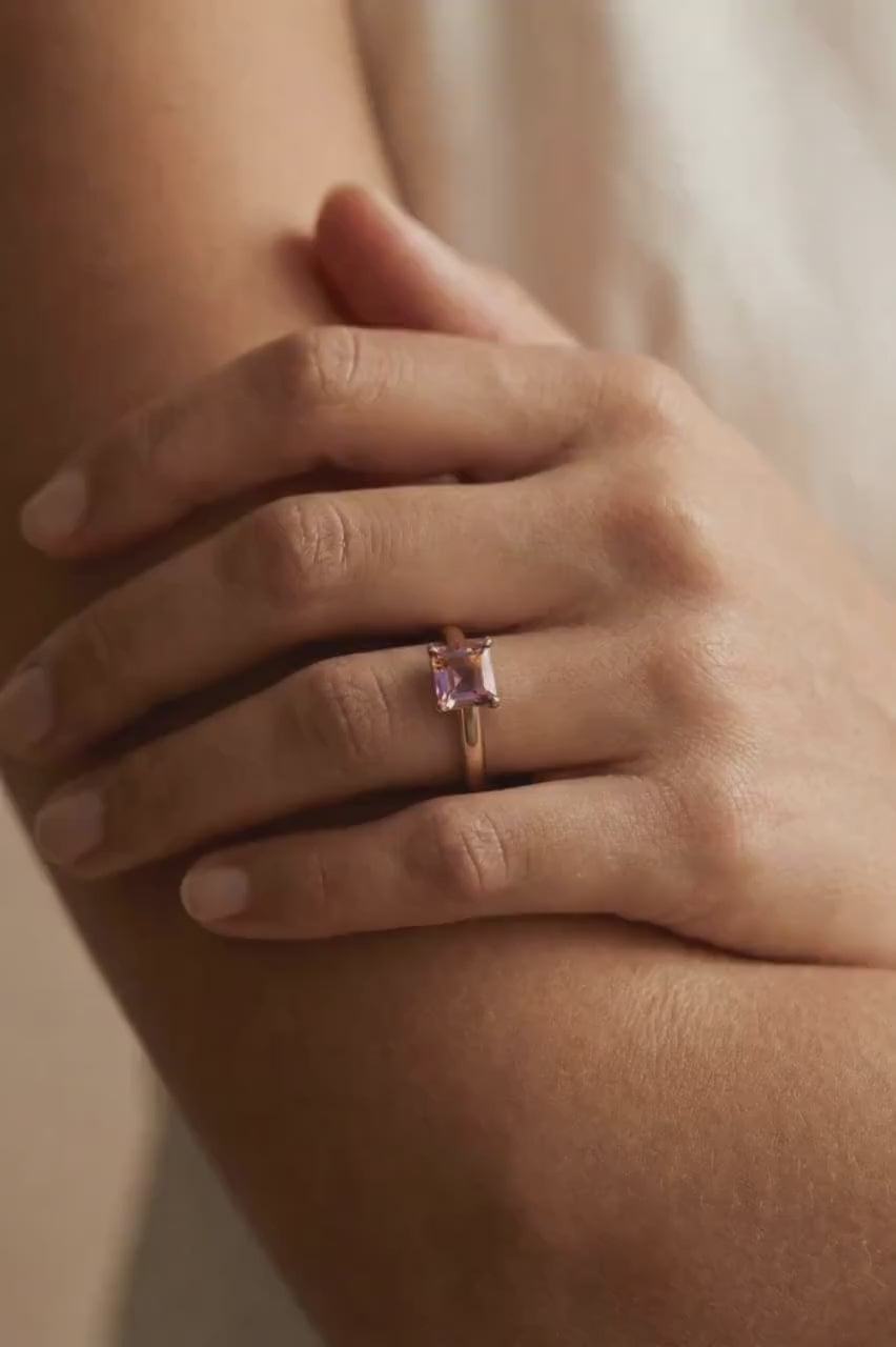 14k Solid Gold Square Ametrine Ring