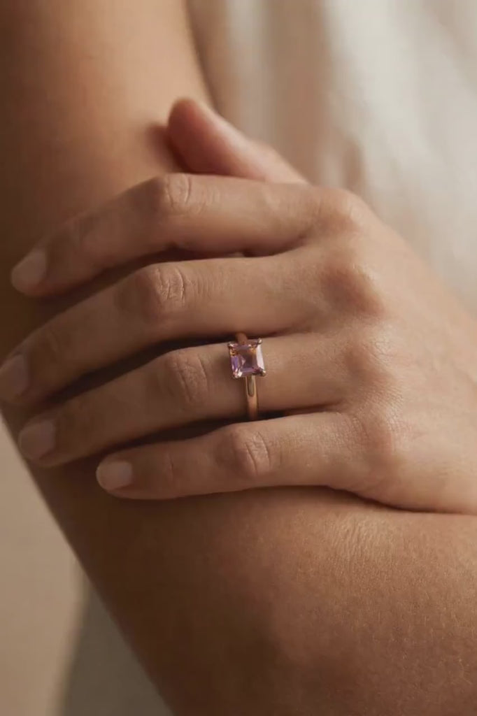 14k Solid Gold Square Ametrine Ring