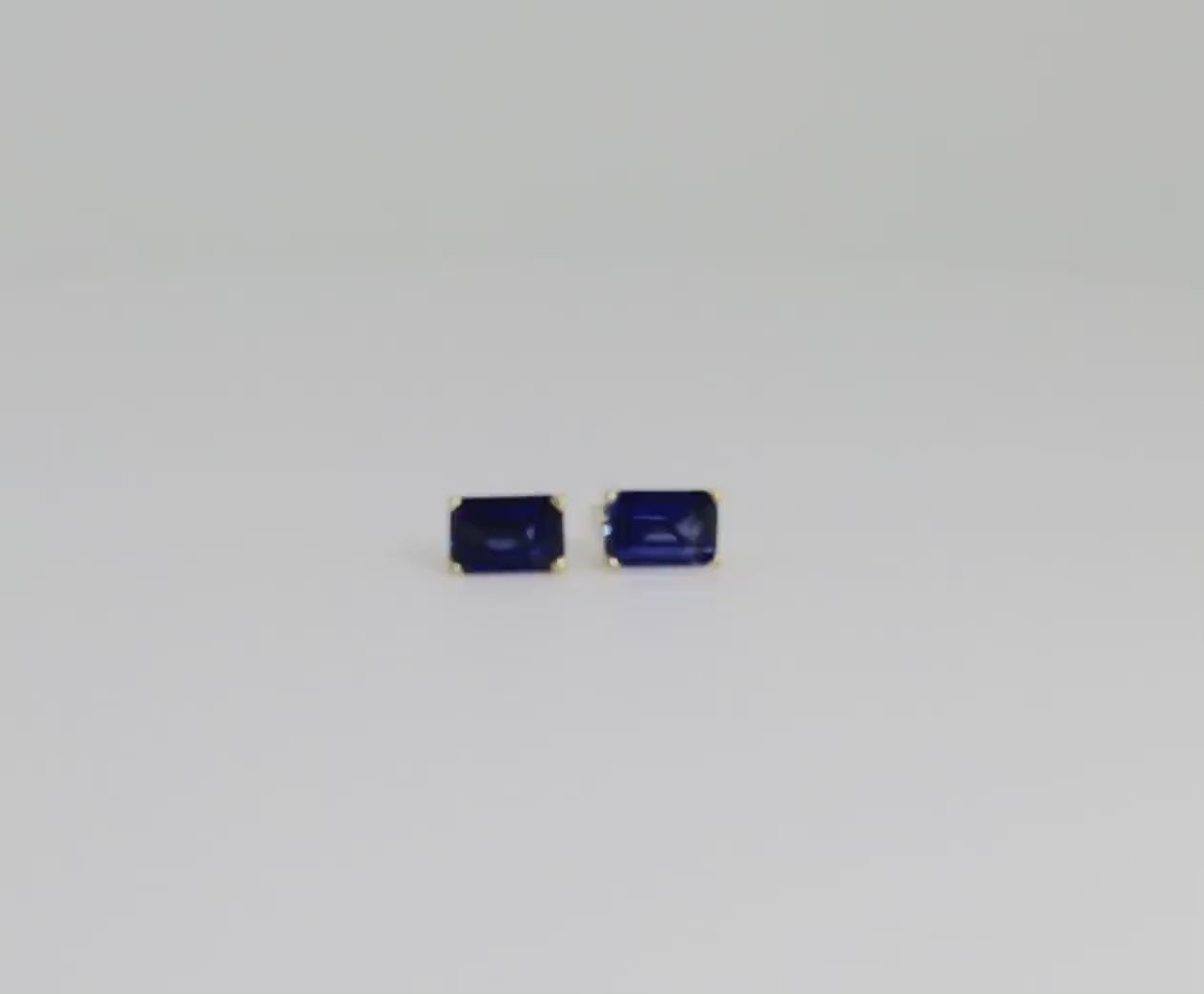 Blue Sapphire Earrings, 14k Gold Emerald Cut Sapphire Earrings, September Birthstone Earrings, Sapphire Studs, 5th Anniversary Gift