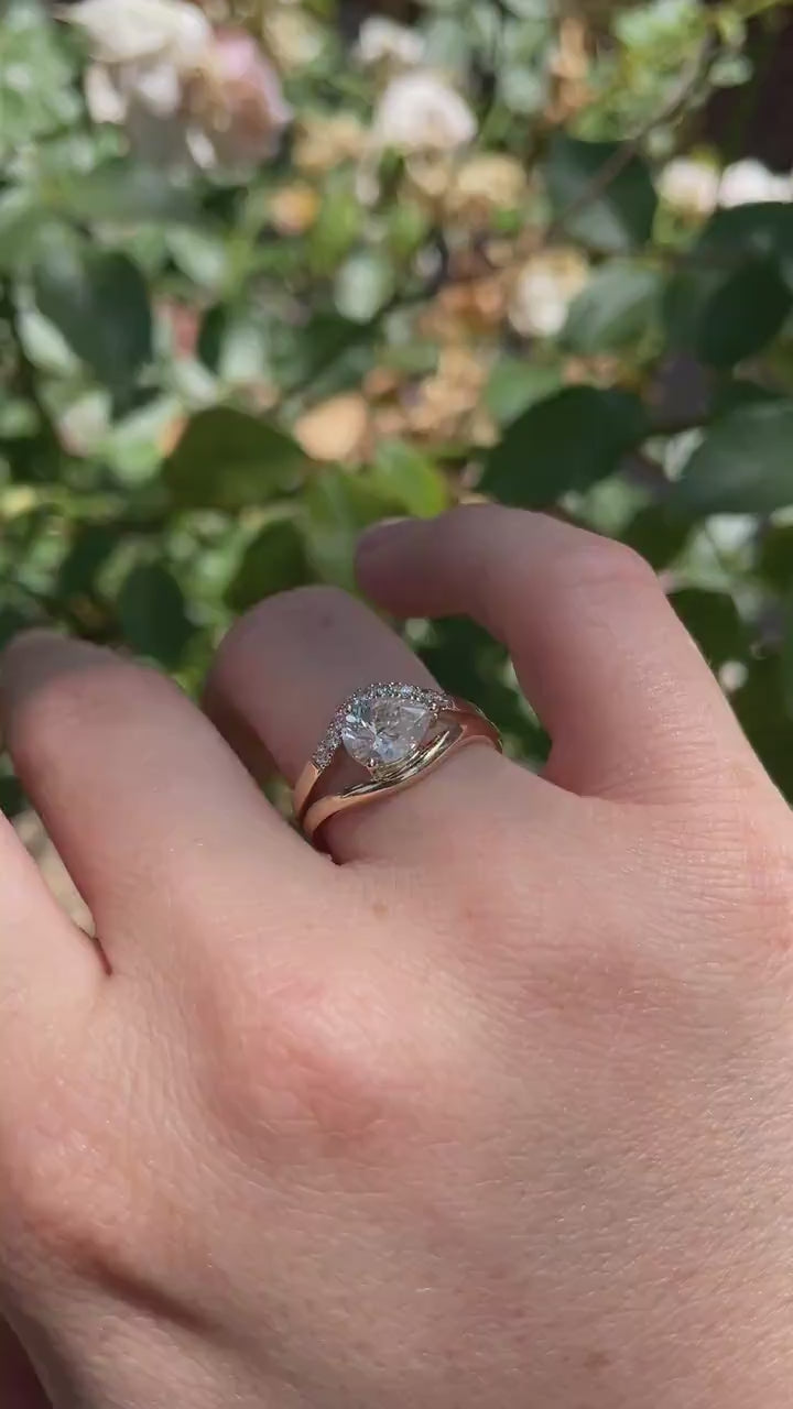 Pear Moissanite Monolith Ring 14k Gold, JASMINE 1 Ct. Pear Moissanite Engagement Ring