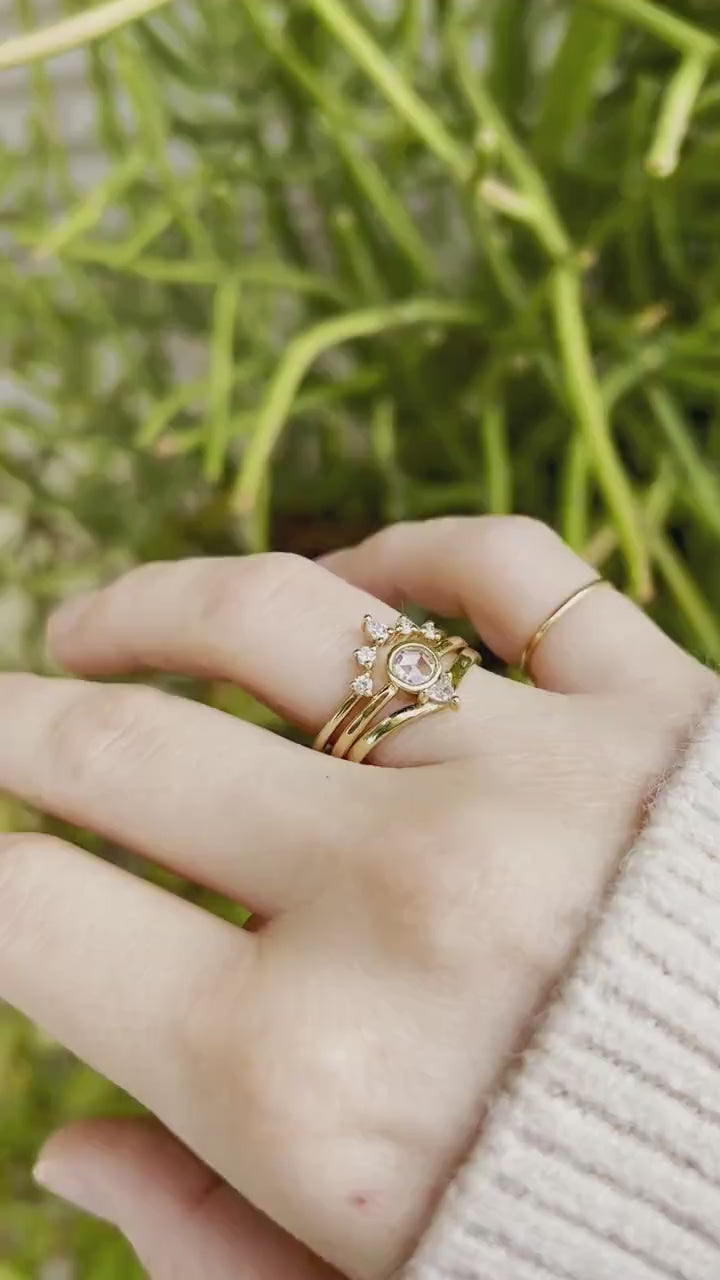 Round Rose Cut Clear Diamond Ring in 14k Gold