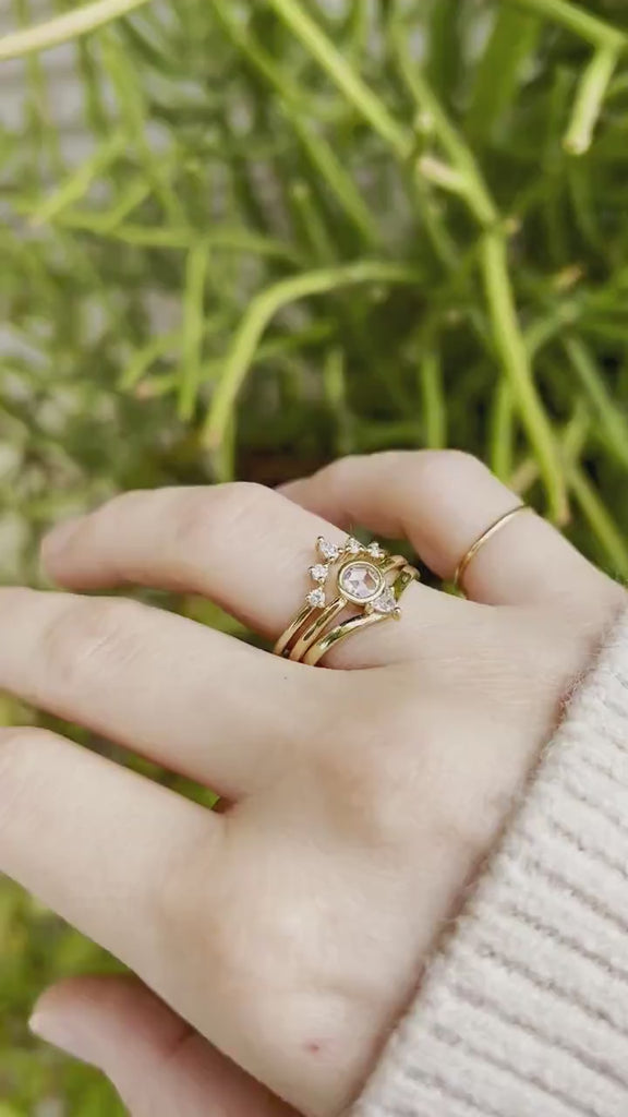 Round Rose Cut Clear Diamond Ring in 14k Gold