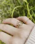 Round Rose Cut Clear Diamond Ring in 14k Gold