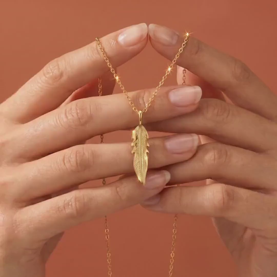 14k Gold Feather Pendant, Meaningful Jewelry