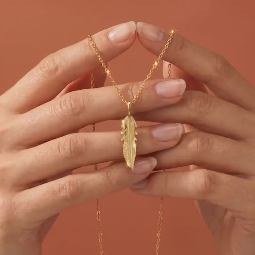 14k Gold Feather Pendant, Meaningful Jewelry