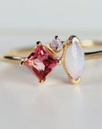 Pink Tourmaline Opal and Diamond Cluster Ring in 14k Gold