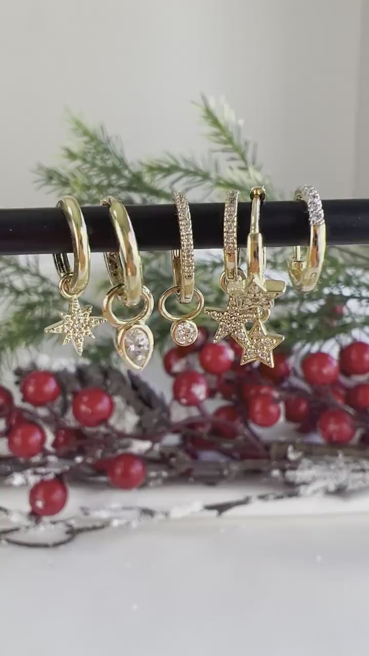 14k Gold Charm, Gold Earring Charm, Gold Huggie Charm, Add On Hoop Charm