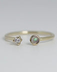 14k Gold Opal and Diamond Cuff Ring