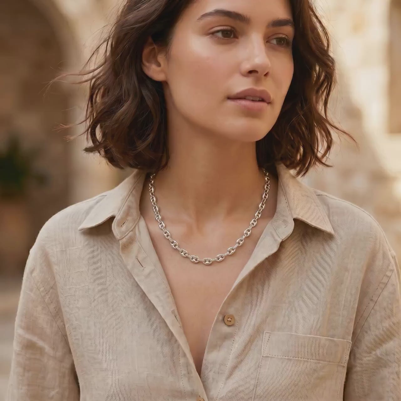 Sterling Silver Puffy Mariner Chain Necklace | Unisex Anchor Link, Modern Everyday Style