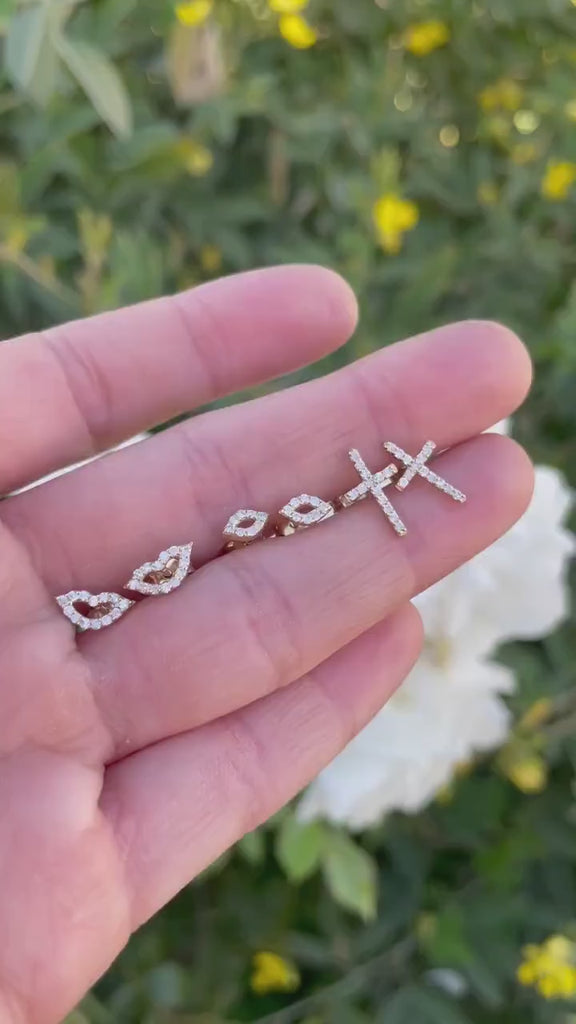 14k Yellow Gold Diamond Cross Earrings (SINGLE OR PAIR)