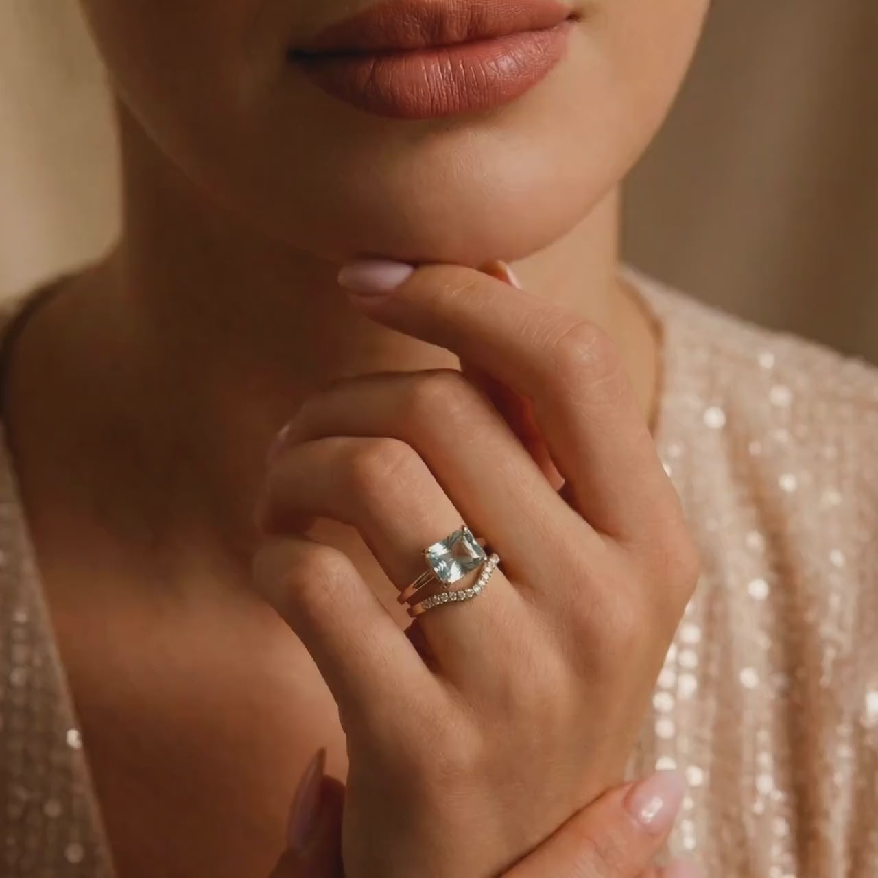 Cushion Cut Aquamarine  Ring 14k Gold Aquamarine Engagement Ring