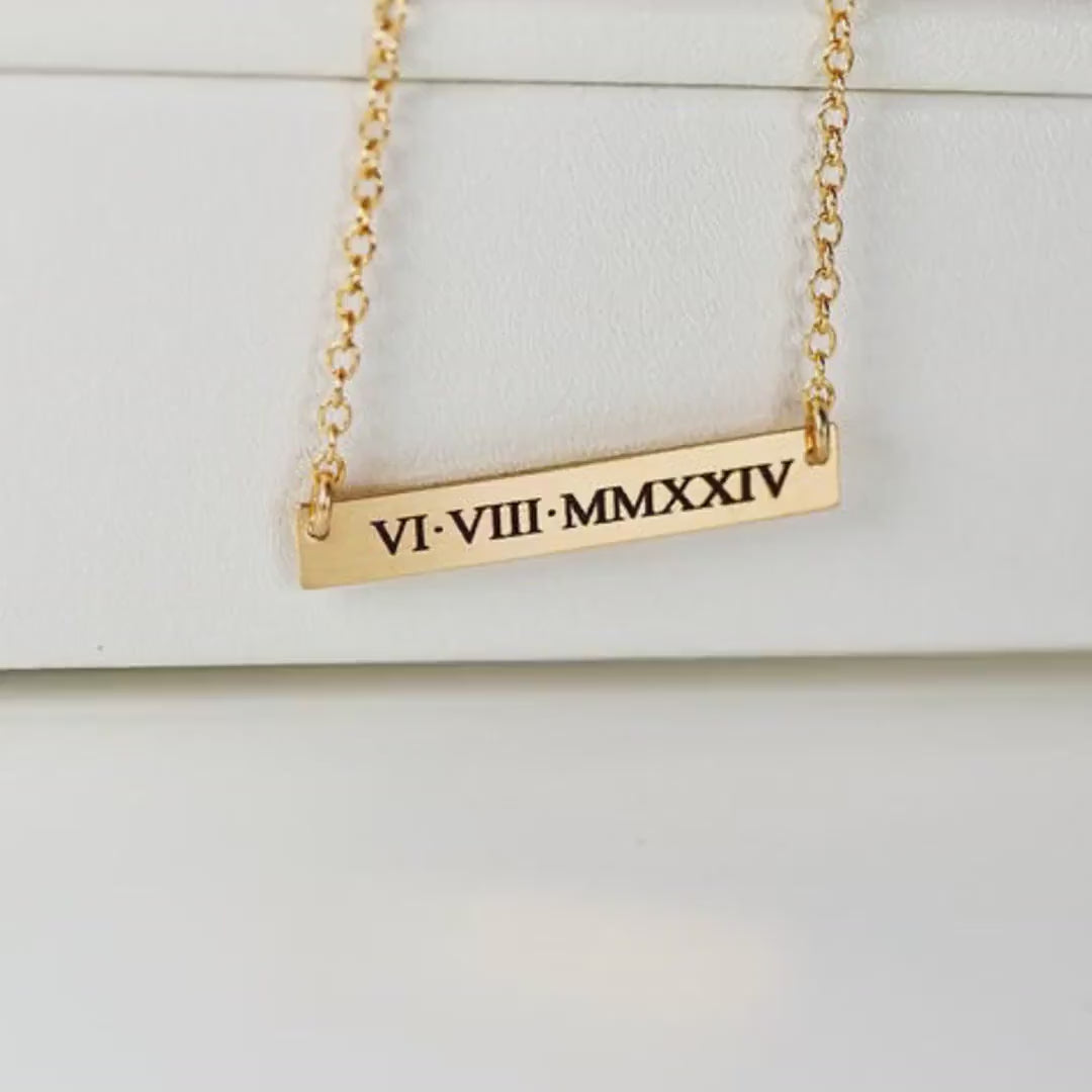 Engraved Personalized Gold Bar Necklace