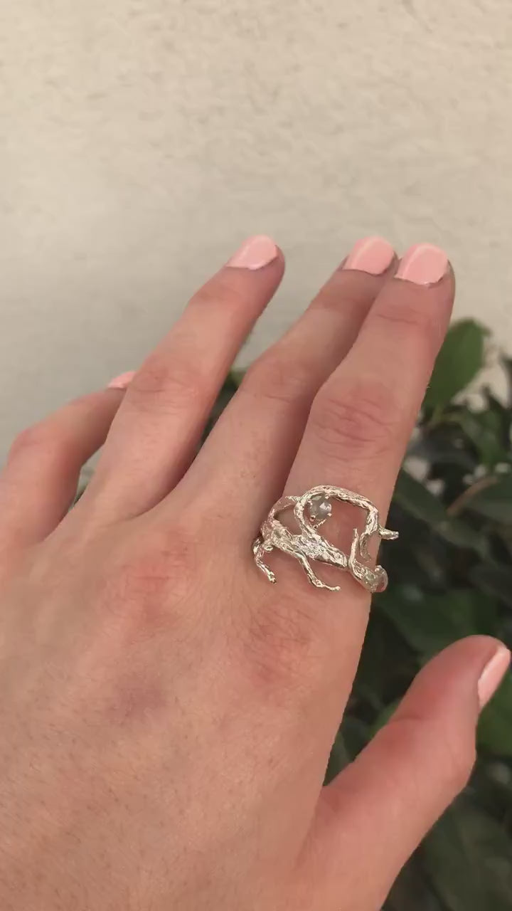 Salt and Pepper Diamond Twig Ring