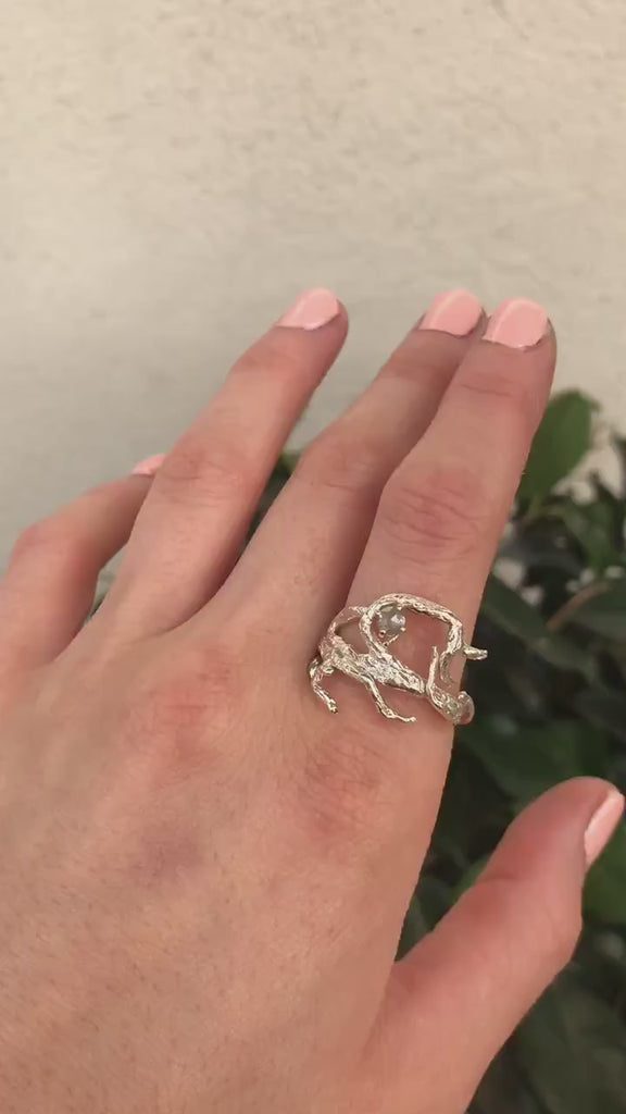 Salt and Pepper Diamond Twig Ring