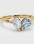 Toi et Moi Ring 14k Gold, Moonstone & Aquamarine Engagement Ring, You and Me Ring