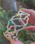 Multi-Gem Gemstone Cuff Bracelet in Sterling Silver and 14k Gold Set- One of A Kind