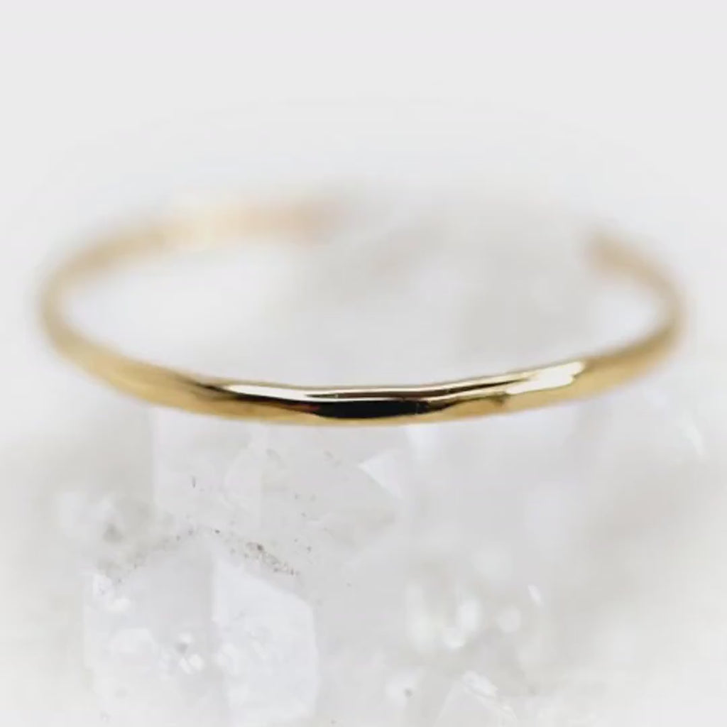 14K Solid Gold Hammered Dainty Thin Ring