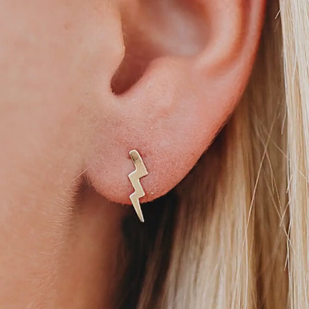 Gold Lightning Bolt Stud Earrings