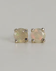 Round Cut Opal Stud Earrings 14k Gold