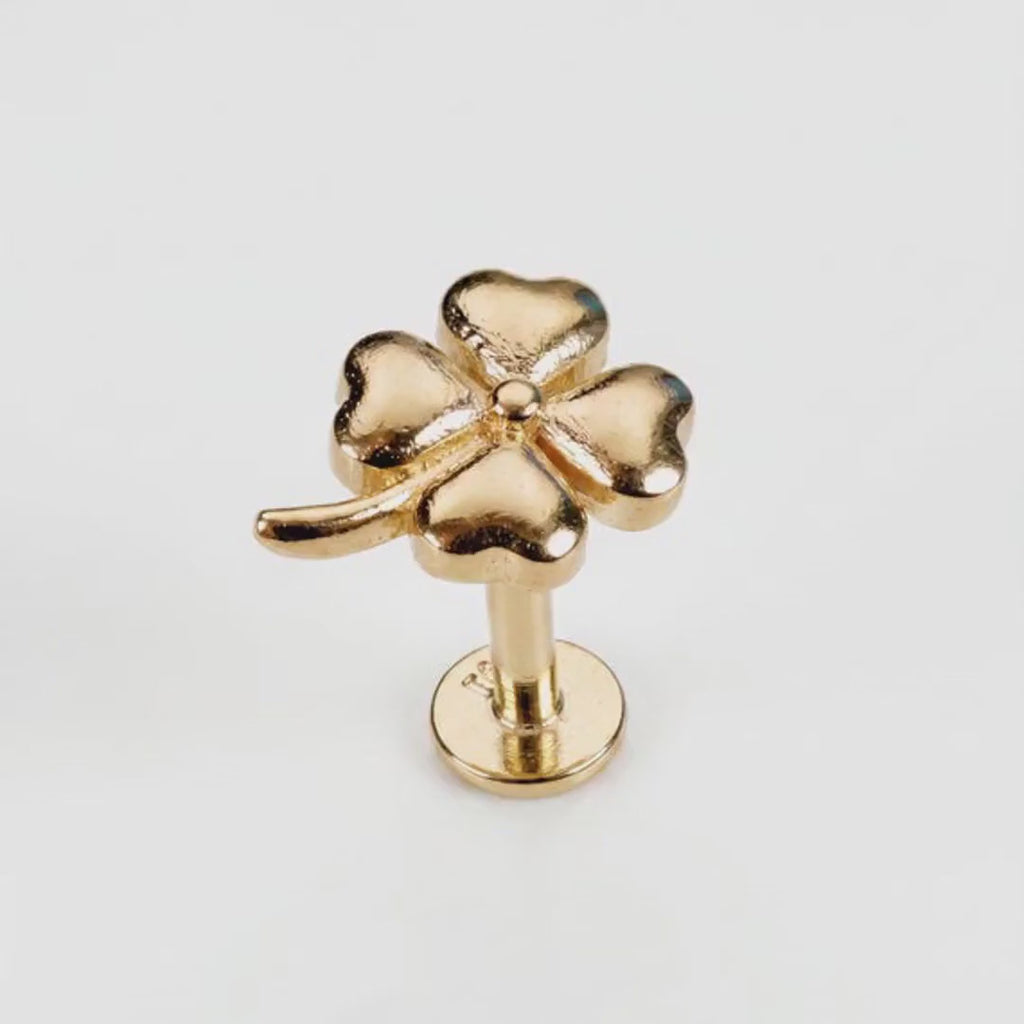 Four Leaf Clover Flat Back Stud 14k Solid Gold (SINGLE OR PAIR)