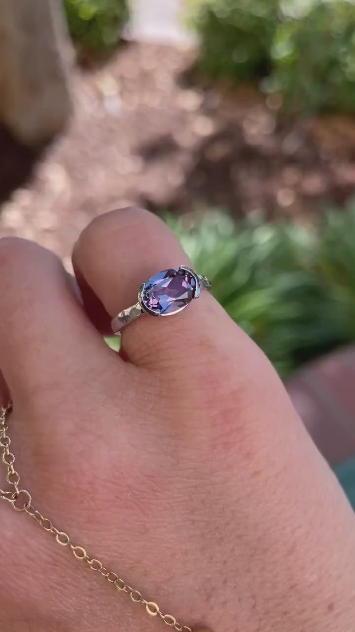 East West Half Bezel Sapphire Engagement Ring 14k Gold