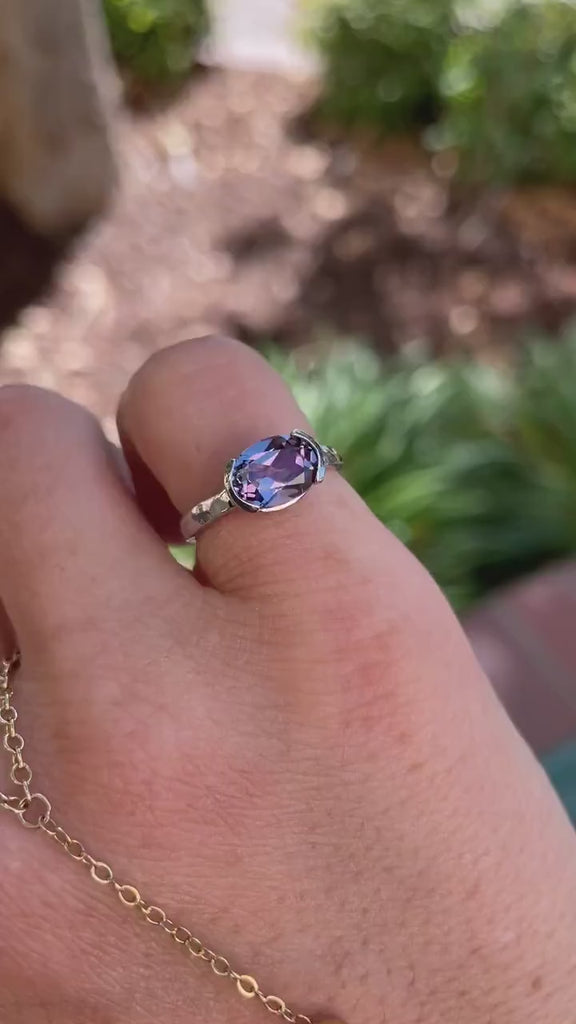 East West Half Bezel Sapphire Engagement Ring 14k Gold