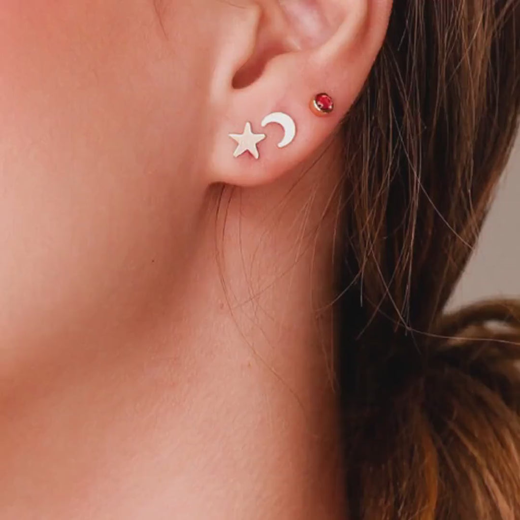 Tiny Star Studs 14k Solid Gold, Second Hole Studs
