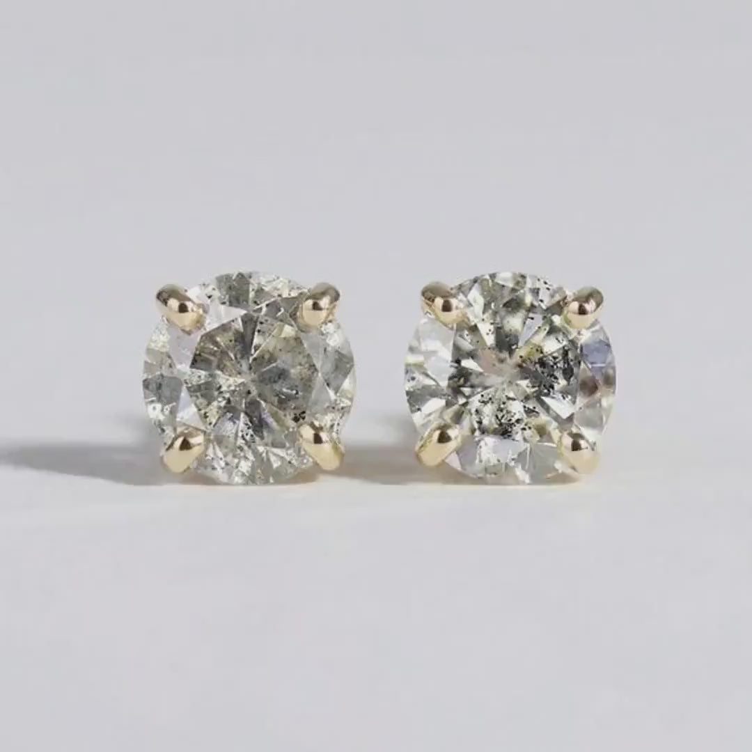 0.20 Ct Salt and Pepper Diamond Earrings 14k Gold