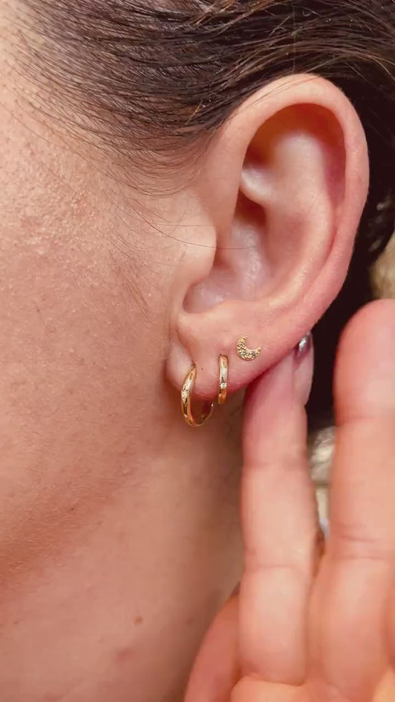 Diamond Star Set Hinged Hoops Earrings in 14k Gold (SINGLE or PAIR)